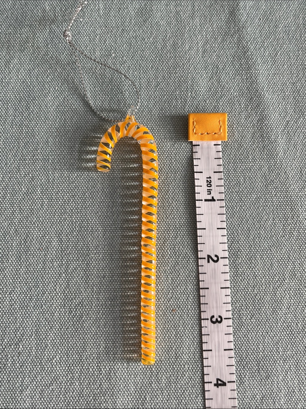 Yellow Glass Candy Cane Holiday Ornament
